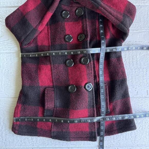 Keren Hart Coat Womens Large Red Black Buffalo Plaid Wool Peacoat Stand Collar - Picture 10 of 13